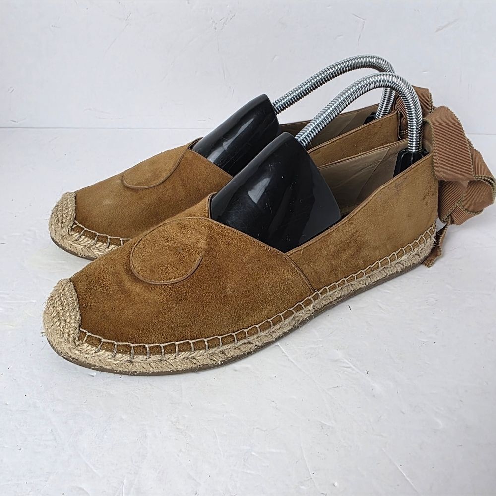 M. Gemi Suede Ankle Wrap Espadrilles Flat Cognac Womens Size 40 EU 9.5 US